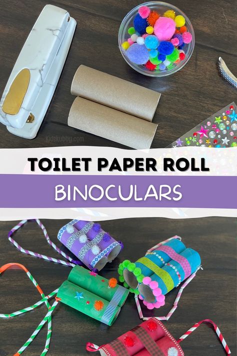 Toilet Paper Roll Binoculars, Paper Roll Binoculars, Binocular Craft, Recycling Activities, Recycled Crafts Kids, Summer Camp Crafts, Toilet Paper Crafts, Preschool Arts And Crafts, Toilet Paper Roll Crafts