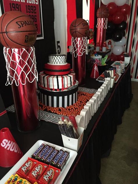 Espn Birthday Party Theme, 23 Birthday Jordan Year, Jersey Party Decorations, Jordan Year Birthday 23 Ideas For Him, Jersey Birthday Party Ideas, Boys Sweet 16 Party Ideas, Sneakerball Party Ideas, Jordan Party Ideas, Nike Themed Party Ideas