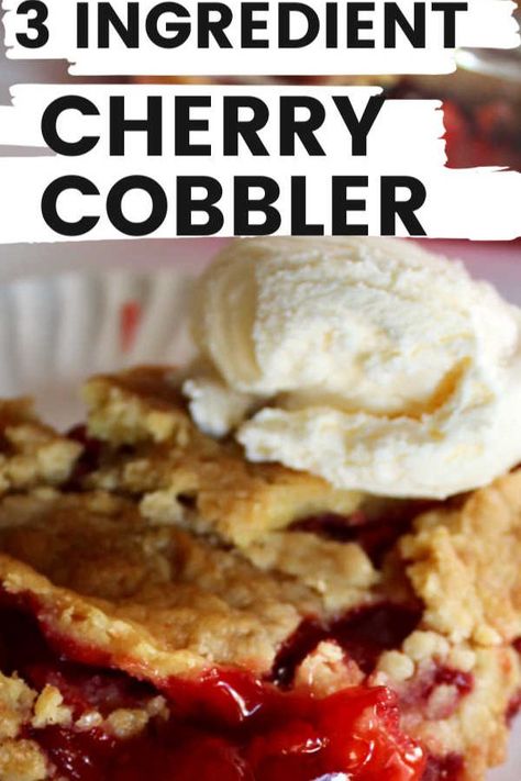 Three Ingredient Cherry Cobbler | Dump Cake | Crumble Recipes Using Vanilla Cake Mix Boxes, Cake Mix Cherry Cobbler, Easy Cherry Cobbler, Crockpot Dessert, Yummy Pies, Cherry Cobbler Recipe, Cobbler Recipes Easy, Cherry Dump Cake, Cake Brownie