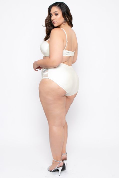 Plus Size Caged Mesh High Waist Bikini Set - Cream - Curvy Sense Affordable Plus Size Clothing, Curvy Swimwear, Plus Size Clothing For Women, In The Pool, Bras And Panties, Beautiful Smile Women, Plus Size Swimwear, Trendy Plus Size, Curvy Fashion