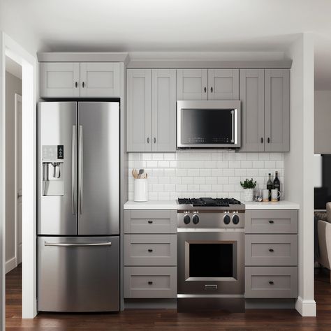 Washington Base Cabinets in Gray – Kitchen – The Home Depot Stock Kitchen Cabinets, Home Depot Kitchen, Silver Kitchen, Light Gray Cabinets, Corner Kitchen Cabinet, Basement Kitchen, Gray Cabinets, Grey Kitchen Cabinets, Grey Kitchens