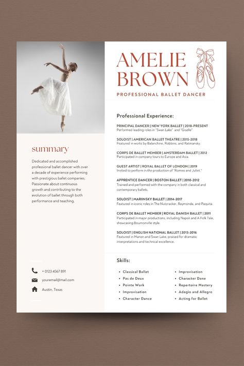 Ballet Resume, Dancer CV, Dance Resume Template, Ballet Job Application, Canva Resume, Ballet Audition, Dance Professional, Dance Cover Letter, Headshot Template, Ballet Portfolio, Ballet Career, Dance Business Cards, Dance Artist Resume, Dance Application, Resume Design, Dance Template Bundle, Ballet Performer CV, Choreographer Resume, Ballet Dance Job, Dance Resume Canva. Cute Resume, Ballet Audition, Dance Template, Dance Resume, Minimal Resume Design, Dance Business, Canva Resume, Artist Resume, Minimal Resume