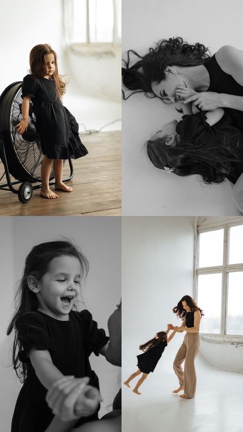 Black Outfit Studio Photoshoot, Fine Art Family Photography, Mother Day Photoshoot, Mother Day Photoshoot Mini Sessions, Mom Daughter Photography, Mom Daughter Photos, Mommy Daughter Photoshoot, Mother Daughter Poses, Family Photo Studio