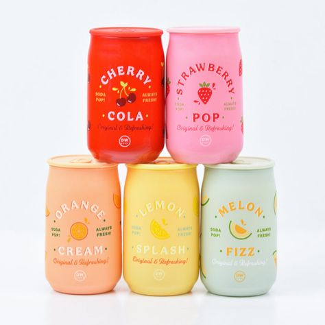 Soda Brand Design, Cute Drink Packaging, Soda Can Packaging, Trendy Packaging Design, Cute Soda Can, Soda Can Design, Soda Packaging, Sugared Berries, White Strawberries