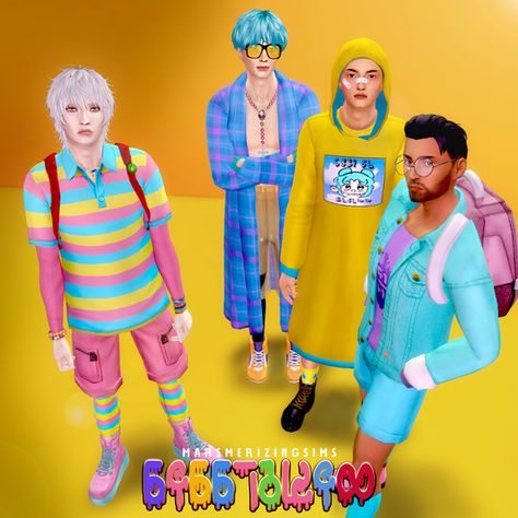 Sims 4 Weird Cc, Kawaii Clothes Boy, Decora Fashion Outfits, Sims4 Mod, Fashion In Japan, Decora Style, Sims 4 Cc Hair, Cc Hair, Sims 4 Anime