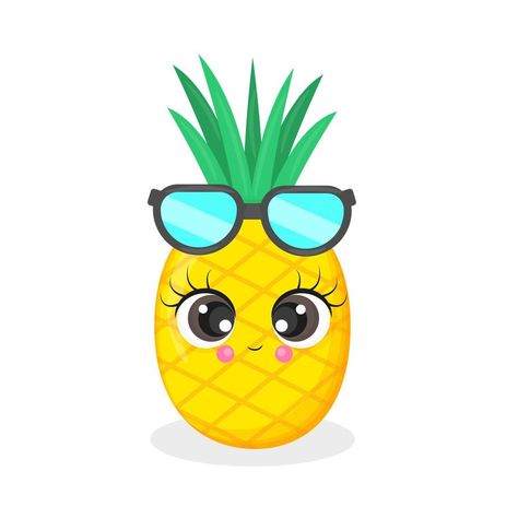 Pineapple Cute Drawing, Pineapple Cartoon Drawing, Cute Summer Illustration, Pineapple Character, Pineapple Cartoon, Smile Character, Character Eyes, Cute Cartoon Food, Cute Cartoon Faces