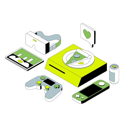 Gaming Illustration, Isometric Game, Accessories Png, Gaming Equipment, Game Setup, Video Game Consoles, Line Game, Tech Branding, Character Design Sketches