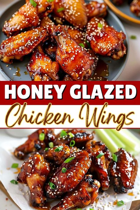 These honey glazed chicken wings are the perfect appetizer or main dish. Coated in a sticky, sweet and savory honey-soy glaze, they're finger-lickin' good! Spicy Glazed Chicken, Honey Glazed Chicken Wings, Chicken Wing Recipe, Soy Glaze, Glazed Chicken Wings, Wings Recipes, Asian Appetizers, Wing Recipe, Honey Glazed Chicken