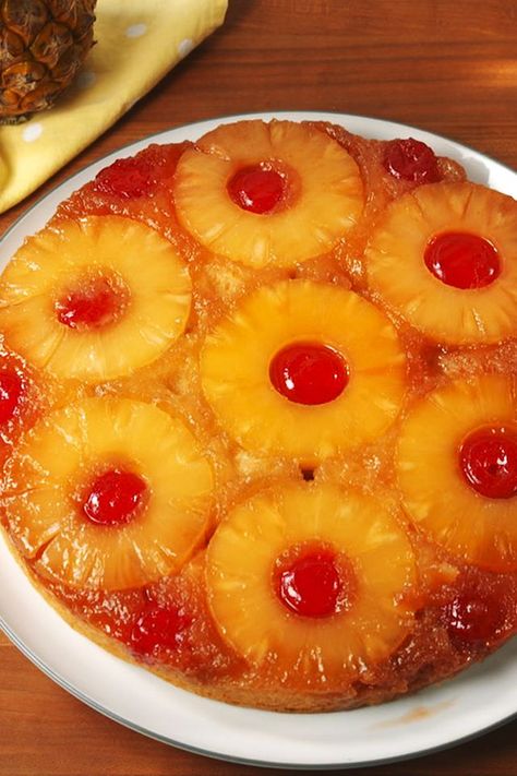 Pineapple Upside-Down Cake - Delish.com Pineapple Desserts, Gf Desserts, Pineapple Upside, Pineapple Upside Down Cake, Pineapple Upside Down, Pineapple Cake, Gluten Free Sweets, Gf Recipes, Upside Down Cake