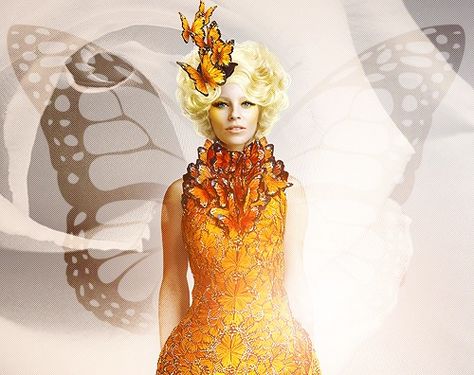 Effie Trinket love this dress! District 13, Hunger Games Fan Art, Effie Trinket, Fire Fans, In Theaters Now, Butterfly Costume, Hunger Games 3, Hunger Games Series, Hunger Games Catching Fire