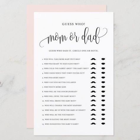 Black Script Guess Who Mom or Dad Baby Shower Game - Baby Shower Family Christmas Party Games, Shower Activities, Baby Shower Games Unique, Baby Shower Party Games, Classic Typography, Baby Shower Game Cards, Family Christmas Party, Baby Shower Supplies, Dad Baby