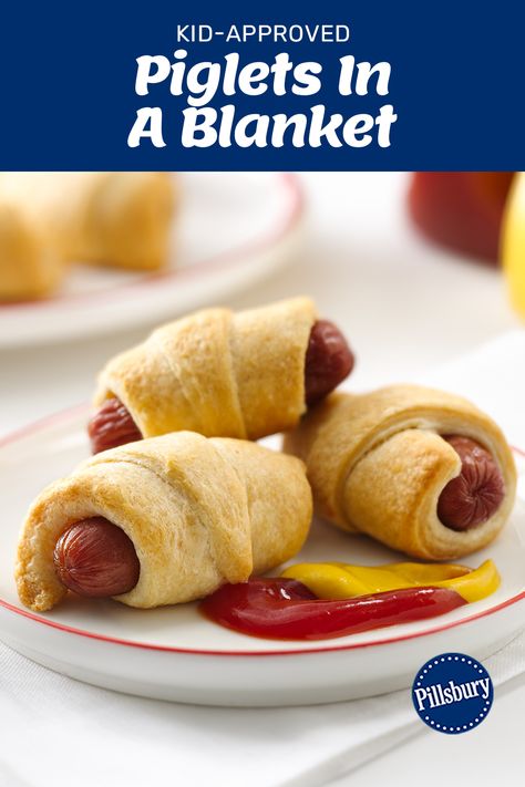 Piglets In A Blanket, Weiner Wraps, Pilsbury Recipes, Mini Hot Dogs, Pigs In A Blanket, Game Day Food, Family Game, Crowd Pleaser, Biscuit Recipe