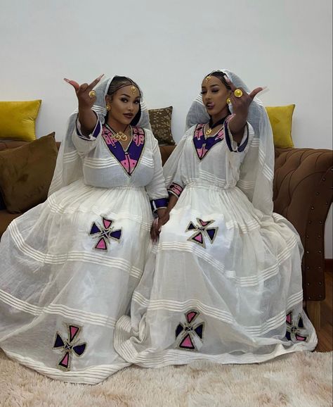 Tigray #habesha #girls #pretty #ethiopia #africa #culturalwear Ethiopian Bible, Habesha Clothes, Habesha Culture, Habesha Wedding, Bae Style, Ethiopian People, Ethiopian Culture, African Bridal Dress, Habesha Dress