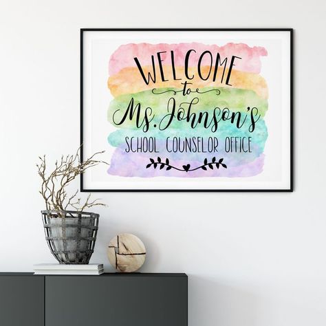 Welcome Sign For School, High School Counselor Office, Rainbow Office Decor, High School Counselors Office, Name On Canvas, Counselor Door Sign, Rainbow Office, Quotes For Home Decor, California Cottage