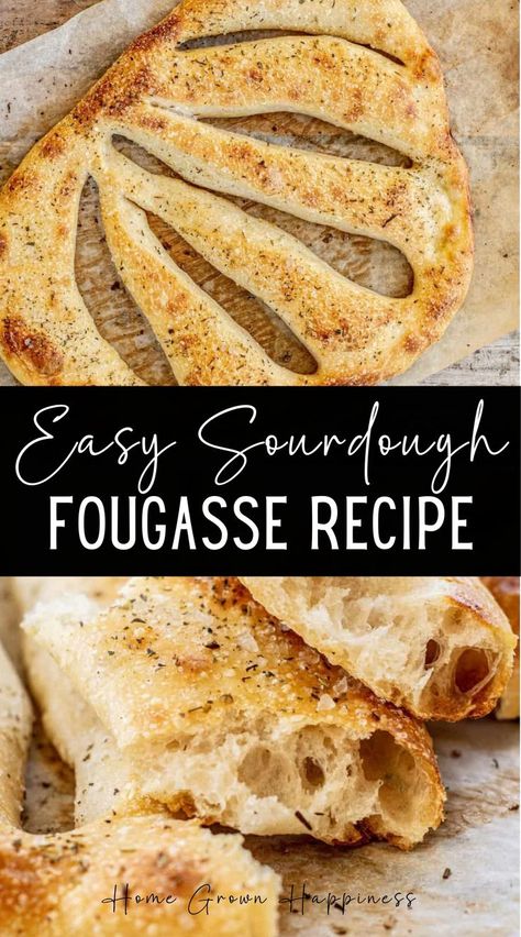 An easy sourdough fougasse recipe. It’s baked until golden and topped with coarse salt and herbs de Provence. The bread can be made in one day or overnight for a long ferment. It makes one large fougasse. Fougasse is a French flatbread that originates from the Southern region of Provence. It’s a bread that originates far back, from in ancient Rome when the bread panis focacius was baked. Sourdough Fougasse, Herb De Provence Recipe, Fougasse Recipe, Recipe Using Sourdough Starter, Boston Baked Beans, Easy Sourdough, Bread Maker Recipes, Biscuit Bread, Rustic Bread