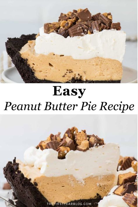 Looking for a dessert that never fails to wow a crowd, but is also easy to make? No bake peanut butter pie for the win!  Follow my 5 simple steps below for addictively good pie that you can make in 20 minutes without even turning on the oven! No Bake Peanut Butter Pie, Easy Peanut Butter Pie, No Bake Pie, Peanut Butter Pie Recipe, Butter Pie Recipe, Chocolate Silk Pie, Oreo Cream, No Bake Peanut Butter, Classic Apple Pie