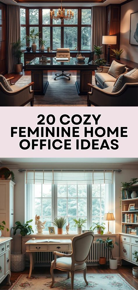 Transform your workspace with feminine home office ideas that blend style and functionality. From home office wallpaper ideas to chic furniture, create a space that inspires. Ladies Home Office, Female Office Ideas, Double Office, Girly Home Office, Feminine Home Office, Feminine Home Office Ideas, Feminine Office Decor, Beautiful Office Spaces, Feminine Home