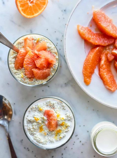 In this Orange Vanilla Chia Pudding, the combination of fresh oranges, vanilla and maple syrup combined with creamy cashew milk makes a chia pudding that tastes like a Creamsicle. It's s easy to make and is a great way to bring a little sunshine into your winter breakfast. Orange Chia Pudding, Vanilla Chia Pudding, Raw Treats, Winter Breakfast, Seed Recipes, Chia Seed Recipes, Classic Breakfast, Cashew Milk, Chia Seed Pudding