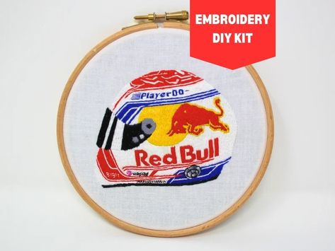 Embroidery Kit Max Verstappen 2023 Helmet 6 Inch Hoop - Etsy F1 Embroidery, Split Stitch, Long And Short Stitch, Wooden Embroidery, Wooden Embroidery Hoops, 9th October, Types Of Stitches, Interesting Design, Orders Shipped