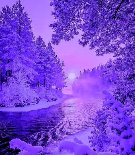 Purple Ice Aesthetic, Purple Snow Aesthetic, Purple Aesthetic Winter, Purple Winter Aesthetic, Purple Scenery, Purple Place, Eevee Wallpaper, Flash Banner Design, Christmas Purple