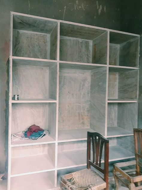 Bedroom Self Design Cement, Concrete Wardrobe Design, Cement Shelf Design For Bedroom, Granite Almirah Design, Stone Almirah Design, Stone Wardrobe Design, Cement Almari Design, Marble Almirah Design, Granite Wardrobe Design