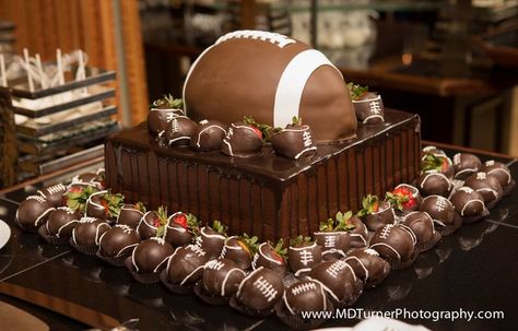 Football shaped groom's cake #SB49 Grooms Cake Tables, Dallas Cowboys Cake, Cake With Cookies, Football Wedding Theme, Cake 2 Tier, Groomsman Cake, Cake Football, Football Wedding, Cowboy Cakes