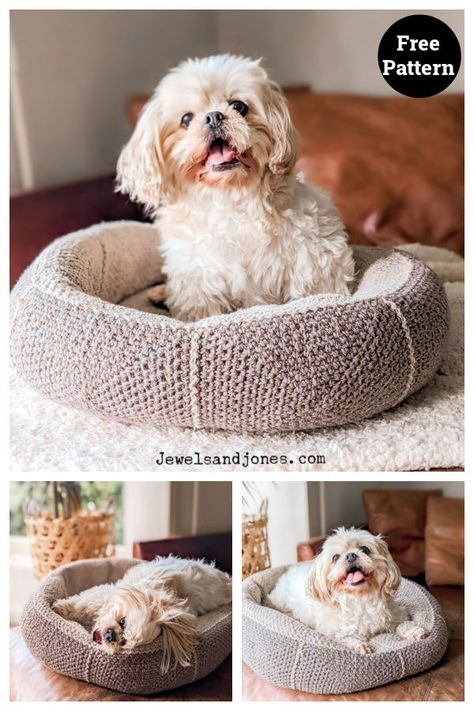 Modern Pet Dog Bed Free Crochet Pattern Crochet Dog Bed Free Pattern, Crochet Dog Bed, Pet Paradise, Crochet Dog Sweater, Dog Beds For Small Dogs, Modern Pet, Dog Pet Beds, Animal Projects, Comfy Bed