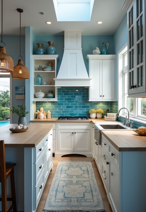 Coastal Kitchen Design,Coastal Kitchen Ideas,Modern Coastal Kitchen,Beachy Kitchens,Coastal Kitchens,Coastal Farmhouse Kitchen,Modern Coastal Farmhouse,Coastal Chic Kitchen Seaside Kitchen Ideas Coastal Style, Turquoise Backsplash Kitchen, Sea Blue Kitchen, Sea Glass Backsplash Kitchen, Sea Glass Kitchen, Beachy Kitchen Ideas, Coastal Kitchen Cabinets, Sea Kitchen, Beach Kitchen Ideas