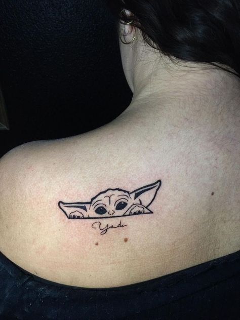 Small Grogu Tattoo, Grogu Tattoo Ideas Simple, Yoda Tattoo Small, Grogu Tattoo Ideas, Grogu Tattoo, Ewok Tattoo, Baby Yoda Tattoo, Sideburn Tattoo, Yoda Tattoo