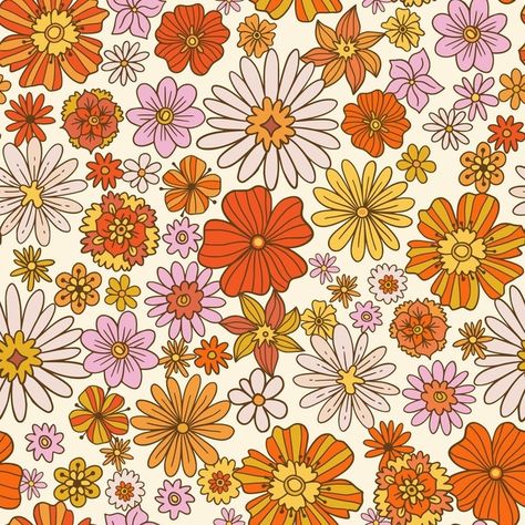 Hand drawn groovy floral pattern | Free Vector #Freepik #freevector #pattern #floral #abstract #flower 70s Flower Pattern, Motifs Textiles, Orange Wallpaper, Floral Retro, Pattern Images, Retro Wallpaper, Flowers Pattern, Arte Pop, Retro Flowers