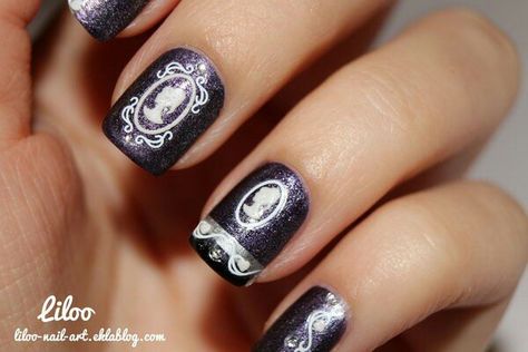 Cameo nails Colors For Nails, Vintage Nail Art, Purple Nail Art Designs, Different Personality, Pretty Fingers, Color For Nails, Purple Nail Art, Nails Purple, Purple Nail