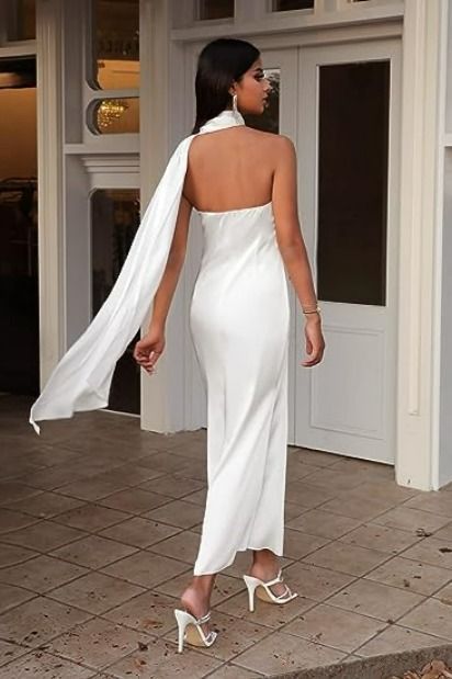 Silk Eleganza: Dresses for the Modern Fashionista Backless Satin Dress, Bridal Wardrobe, Halter Bridesmaid Dress, Silk Dresses, Shein Dress, Engagement Dresses, Grad Dresses, Reception Dress, Looks Chic