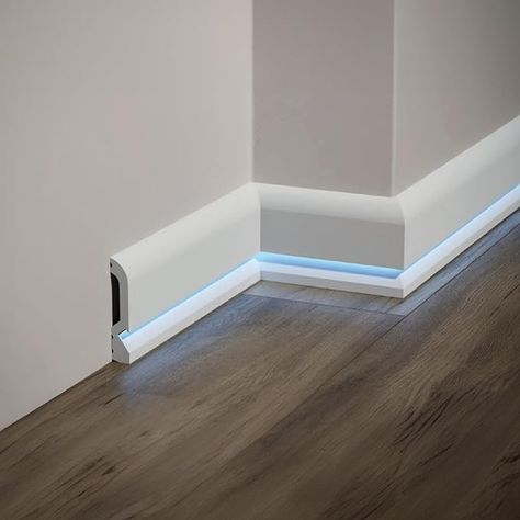 Amazon.com: Baseboard Molding with Led Lights 13 Pieces (Totaly 31,2m/1.228'') White Base Moulding Wall Decor - Each Skirtingboard is 240x10,1x1,9 cm (1 Skirting Board (94'')) : Tools & Home Improvement Led Skirting Board, Lighted Baseboards, Led Baseboard Lighting, Baseboard Lighting, Skirting Board Ideas, Moulding Wall, Modern Baseboards, Baseboard Molding, Base Moulding