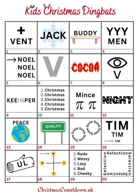 Christmas Rebus Puzzles Free Printable, Christmas Rebus Puzzles With Answers, Christmas Dingbats With Answers, Dingbats With Answers, Christmas Rebus Puzzles, Christmas Trivia Games With Answers, Tibbs Eve, Christmas Dingbats, Christmas Minute To Win It Games