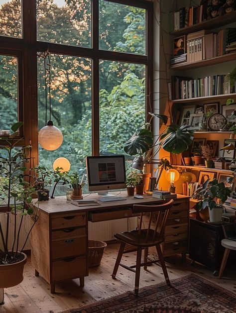 Writers Office Workspaces, Writers Room Aesthetic, Writer Room, Cave Library, Wfh Aesthetic, Writers Studio, Office Design Inspo, Writer's Office, Writing Nook