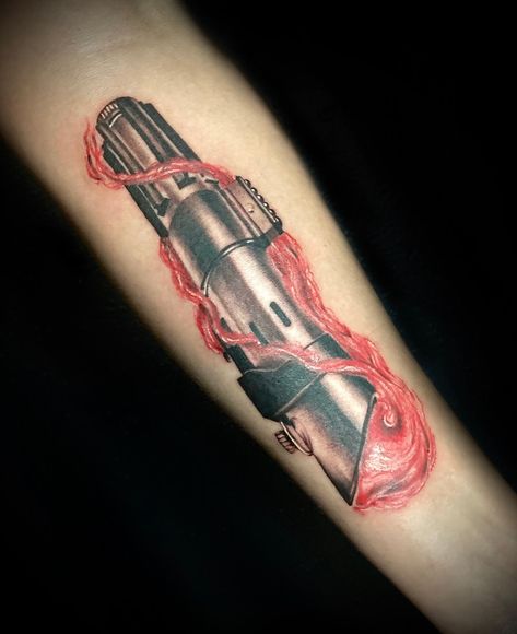 Vader Lightsaber Tattoo, Darth Vader Lightsaber Tattoo, Anakin Lightsaber, Lightsaber Tattoo, Vader Lightsaber, Darth Vader Lightsaber, Lightsaber Design, Nerdy Tattoos, People Drawing