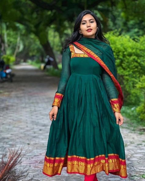 Kanchi Cotton Long Frocks, Narayanpet Dress Designs, Cotton Umbrella Frocks For Women, Narayanapeta Long Frock Designs, Pattu Gowns For Women, Narayanpet Dress, Pattu Long Frocks For Women, Pattu Frocks, Designer Lehangas