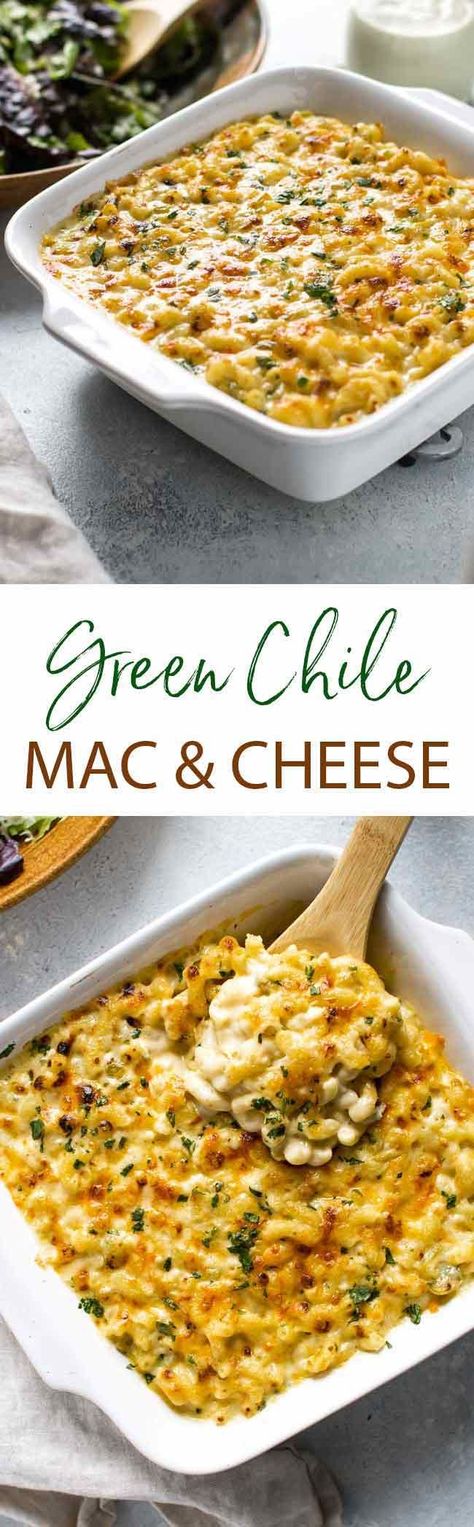 Green Chili Bacon Mac And Cheese, Baked Green Chili Mac And Cheese Recipe, Recipes With Green Chili Peppers, Green Chili Macaroni And Cheese, Green Chile Macaroni And Cheese, Green Chili Cheese Pasta Bake, Green Chili Side Dishes, Green Chile Alfredo Sauce, Hatch Chile Mac And Cheese