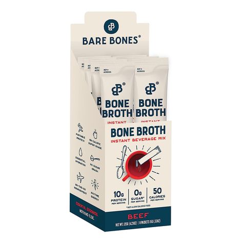 Amazon.com : Bare Bones Bone Broth Instant Powdered Mix, Beef, Pack of 16, 15g Sticks, 10g Protein, 100% Grass Fed, Keto & Paleo Friendly Bone Broth Packets : Grocery & Gourmet Food Bone Broth Powder, Gluten Free Vegetables, Fire Chicken, Homemade Bone Broth, Super Snacks, Beef Bone Broth, Thai Coconut, Beef Bones, Keto Paleo