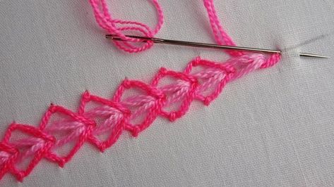 Double Chain Stitch, Basic Hand Embroidery, Ideas Embroidery, Simple Embroidery Designs, Hand Embroidery Patterns Flowers, Hand Embroidery Tutorial, Embroidery Tutorial, Embroidery Stitches Tutorial, Embroidery Videos