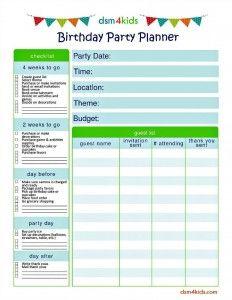 Kids Birthday Party Planner: Printable – dsm4kids.com Party Planning Checklist Organizing, Birthday Party Planner Printable, Party Planner Checklist, Kids Birthday Party Planner, Birthday Party Planning Checklist, Party Timeline, Birthday Party Checklist, Kids Party Planning, Kids Party Planner