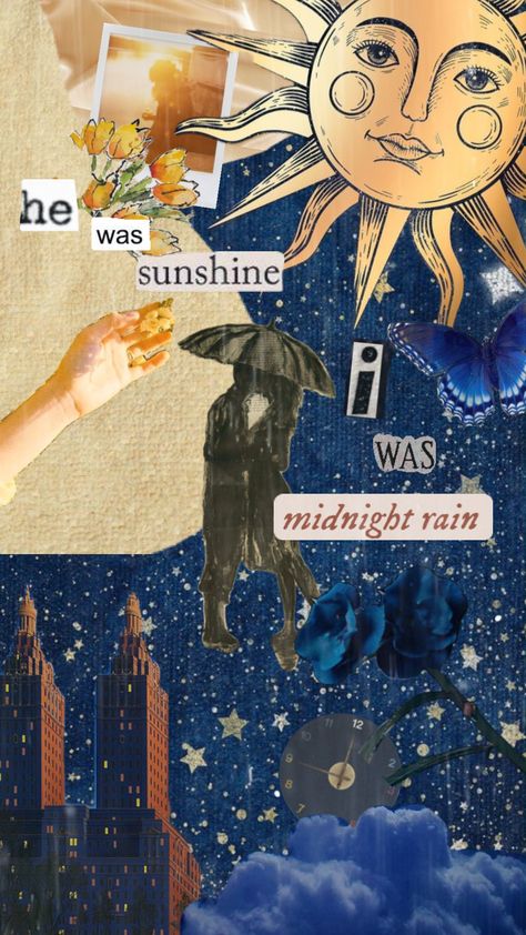 he was sunshine I was midnight rain #midnightrain #midnightraintaylorswift #midnights #midnightstaylorswift #midnightsalbum #taylorswift #sunshine #rain #taylorswiftmidnights #taylorswiftaesthetic You Were Sunshine I Was Midnight Rain, He Was Sunshine I Was Midnight Rain Wallpaper, He Was Sunshine I Was Midnight Rain, Sunshine And Midnight Rain, Summer Visionboard, I Was Midnight Rain, Rain Costume, Sunshine Rain, Swift Outfits