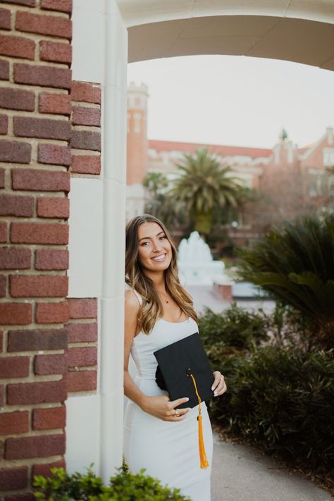 Ucf Graduation Pictures, College Grad Dresses, Fsu Graduation, College Grad Pictures, Grad Picture Ideas, College Grad Photos, Cap And Gown Photos, Cap And Gown Pictures, Nursing Graduation Pictures