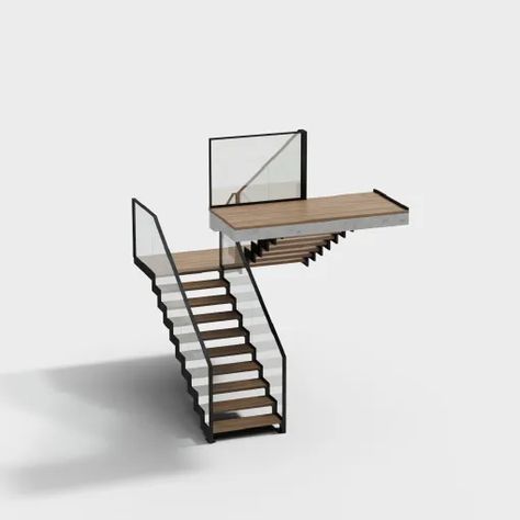 Industrial style staircase with brown treads and black metal. #Scale_Models_Architecture #Staircase_Model_Making #Interior_Design_Scale_Model #Staircase_Model_Architecture Scale Models Architecture, Staircase Model Making, Stairs Model Architecture, Model Staircase, Modern Stilt House, Simple Stairs, Stairs 3d, 3d Stairs, Scale Model Architecture