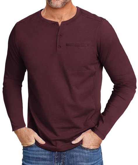 PRICES MAY VARY. 75%Polyester,20%Rayon,5%Spandex Imported Button closure Machine Wash 【High Quality Fabric】Made from a premium blend of 75% polyester,20% Rayon, 5% Spandex, ZITY mens henley long sleeve thick shirt offers a comfortable and soft feel on the skin. Regular-fit style, good stretch and free movement. 【Henley Collar】Featuring a casual fit design, ZITY mens henley shirt showcases a classic henley collar with three vintage color buttons placket. This timeless style never goes out of fash Henley Shirt Men's, Long Sleeve Henley Men, Casual Look For Men, Henley Long Sleeve, Henley Shirt Men, Free Movement, Pockets Fashion, Mens Henley, Henley Shirt