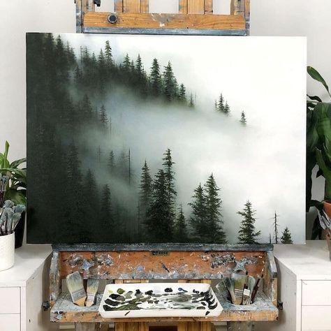 Beautiful Landscape Paintings, Canvas For Beginners, Dreamy Landscapes, Christmas Painting, Soyut Sanat Tabloları, Landscape Art Painting, Watercolor Ideas, Painting Art Lesson, Forest Painting