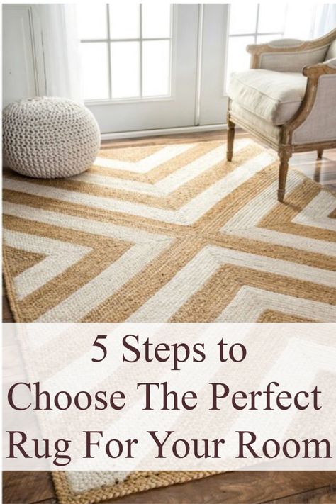 Rugs can be a statement for any room.  It's hard to know what rug to choose, but follow these five steps and you will get a rug that's the right size and material for your room. Trending Rugs Living Rooms, How To Choose A Rug Living Rooms, Statement Rug Living Room, How To Choose Rug Color, How Big Should A Rug Be In Living Room, How To Choose A Rug, Modern Living Room Rug Ideas, Big Rugs Living Room, Rugs In Dining Room Ideas