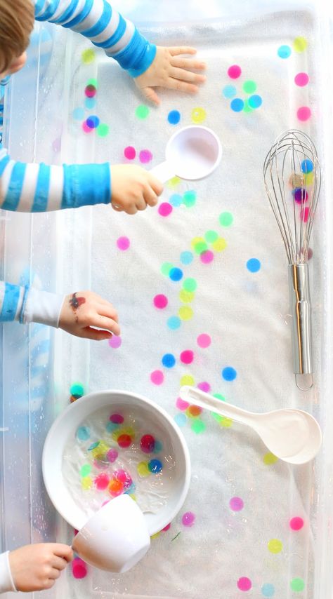 Water Sensory Play:  Polka Dot Soup from Fun at Home with Kids Water Sensory Play, Home With Kids, Sensory Table, Kids Sensory, Toddler Play, Toddler Fun, Preschool Fun, Sensory Bins, Sensory Activities