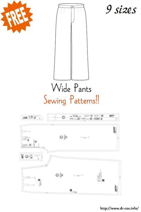 Men Pants Pattern, Trouser Pattern, Sewing Collars, Free Pdf Sewing Patterns, Japanese Sewing Patterns, Sewing Templates, Sewing Pants, Cute Sewing Projects, Free Sewing Patterns