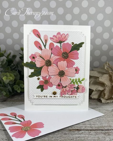 Greeting Card Design Ideas, Floral Cards Handmade, Be Bold Blooms, Flower Cards Handmade, Bette Manning, Card Making Flowers, You're In My Thoughts, Flower Dies, Hanging Craft Ideas